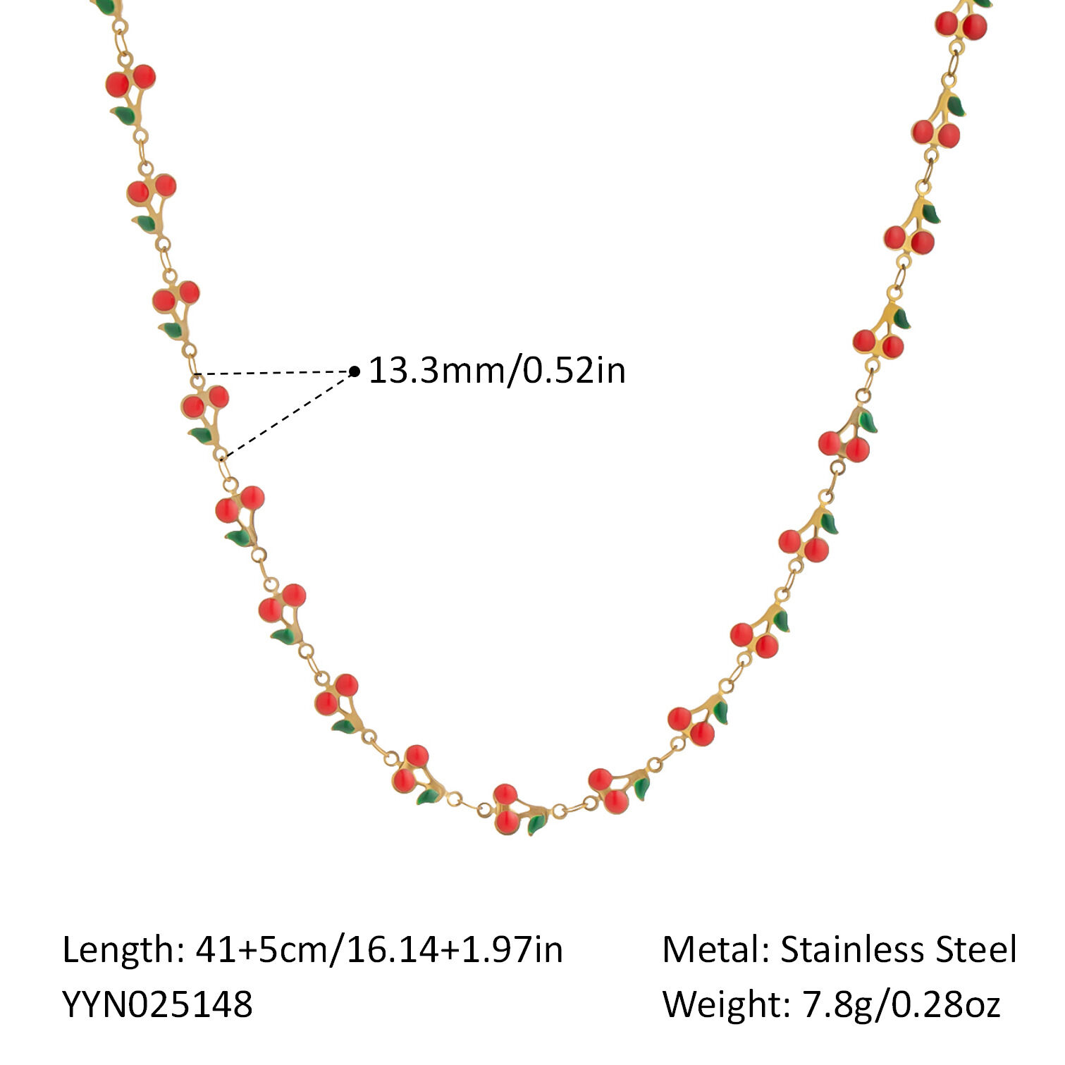 1 Piece Sweet Cherry Stainless Steel Waterproof Gold Color Chain Necklaces 
