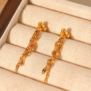 Simple Tassel Stainless Steel Waterproof Gold Color Women's Dangle Earrings h5 Picture6