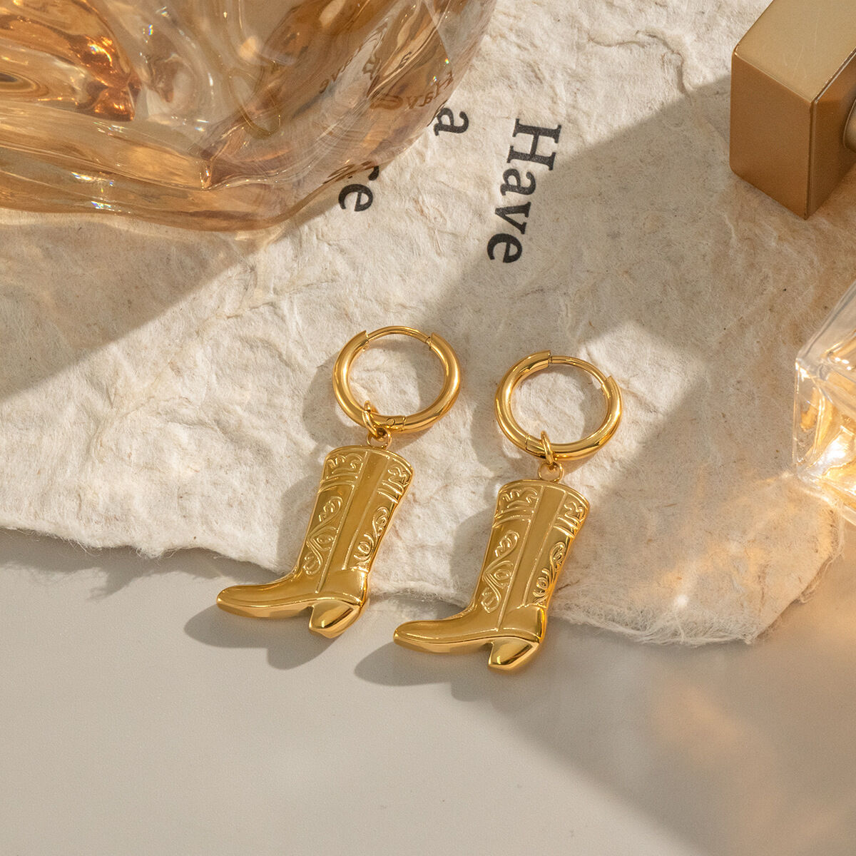 1 Pair Boots Stainless Steel Waterproof Gold Color Drop Earrings
