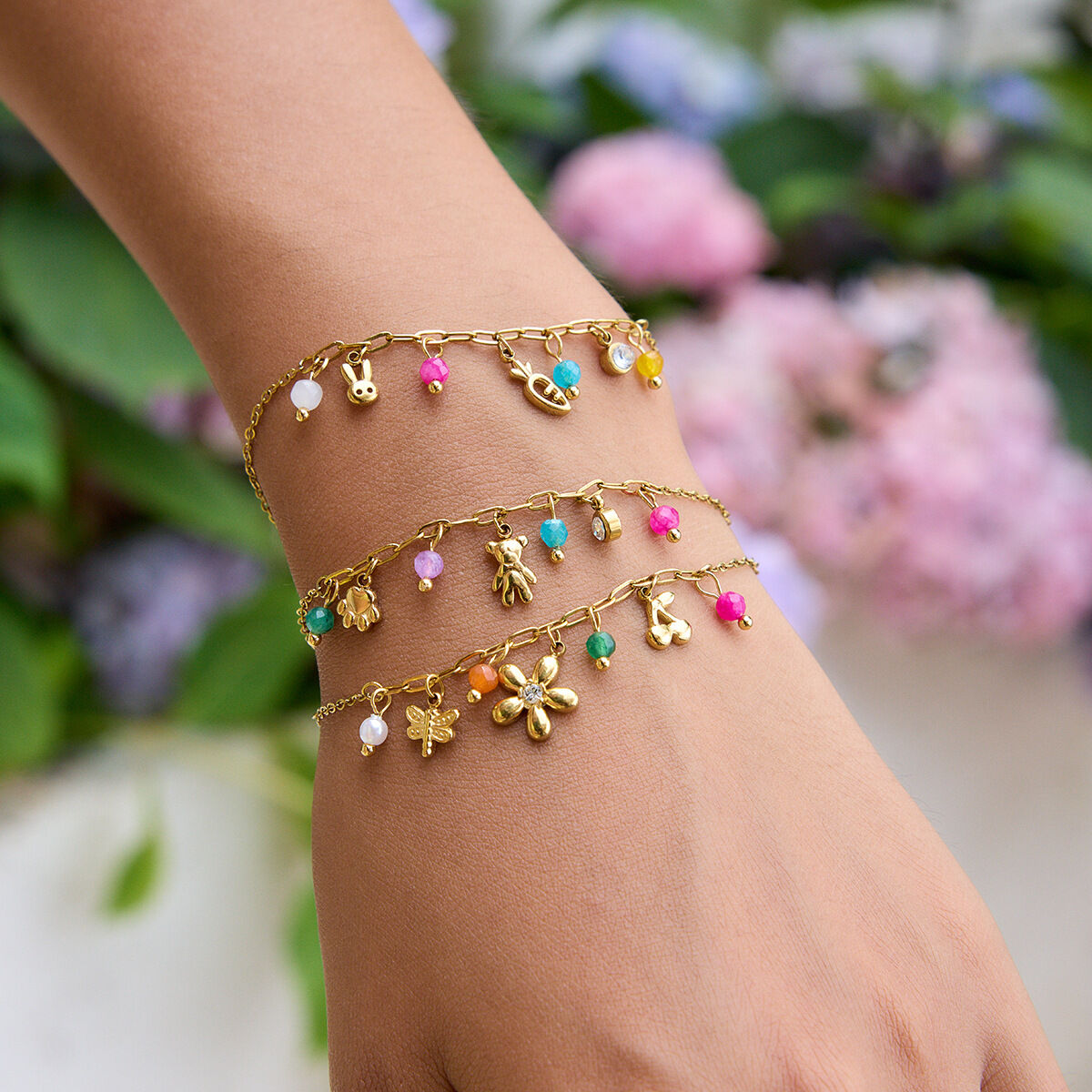 1 Piece Colorful Series Elegant Flower Stainless Steel Waterproof Gold Color Women's Charm Bracelets