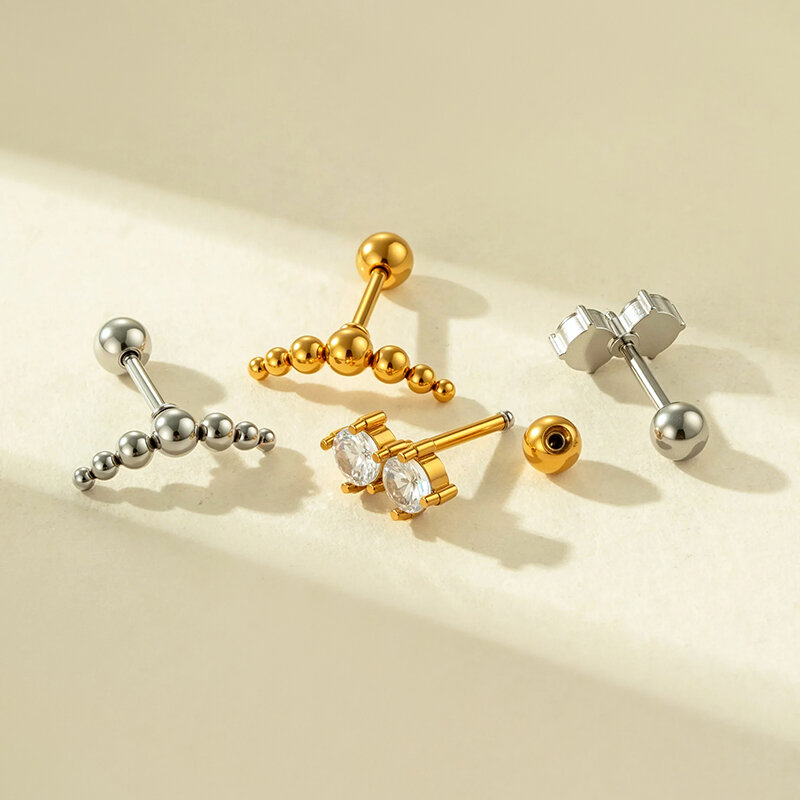 1 Piece Simple Stainless Steel Waterproof Gold Color Zircon Piercings Earring Picture3