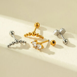 1 Piece Simple Stainless Steel Waterproof Gold Color Zircon Piercings Earring h5 Picture3