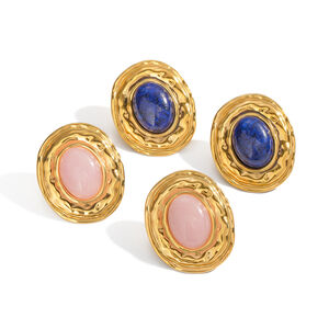 1 Pair Classic Stainless Steel Waterproof Gold Color Natural Stone Stud Earrings h5 Picture5