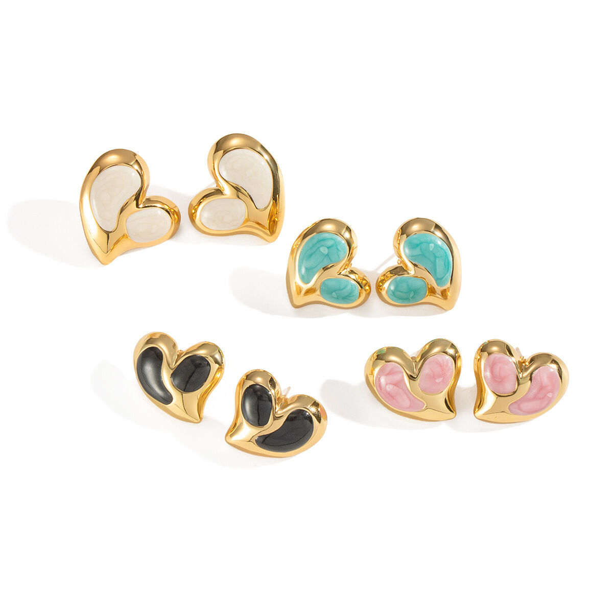 1 Pair Heart Enamel Stainless Steel Waterproof Gold Color Stud Earrings h5 Picture4