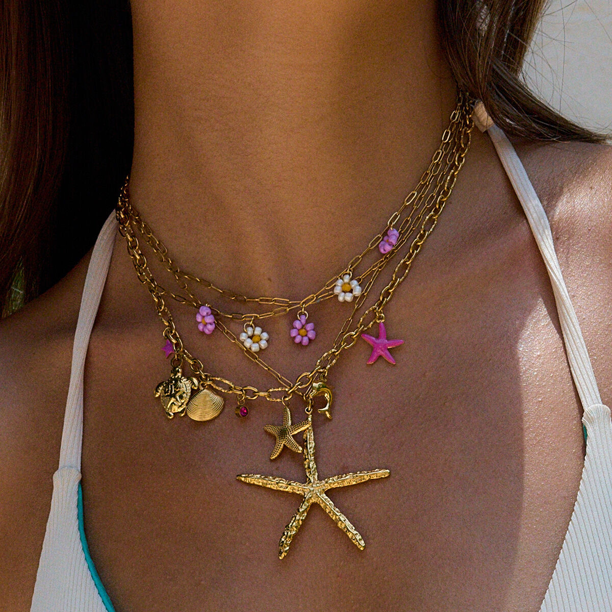1 Piece Marine Organism Stainless Steel Waterproof Gold Color Women's Pendant Necklaces