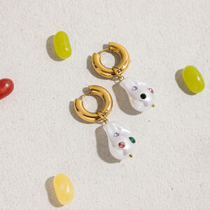 1 paio di orecchini pendenti da donna in acciaio inossidabile asimmetrico colorato, impermeabili, color oro h5 Immagine7