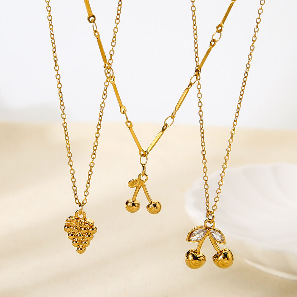 Romantic Series Sweet Plant Stainless Steel Waterproof  Gold Color Zircon Women's Pendant Necklaces