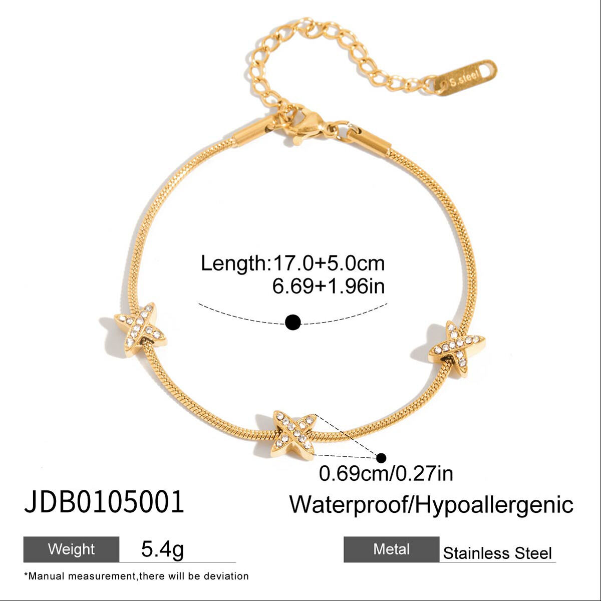 1 Piece Star Stainless Steel Waterproof Gold Color Women's Chain Bracelets Picture2