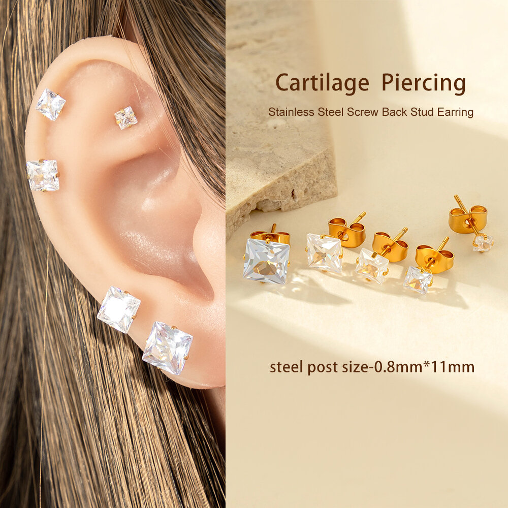 1 Piece Simple Stainless Steel Waterproof Gold Color Zircon Piercings Earring Picture4