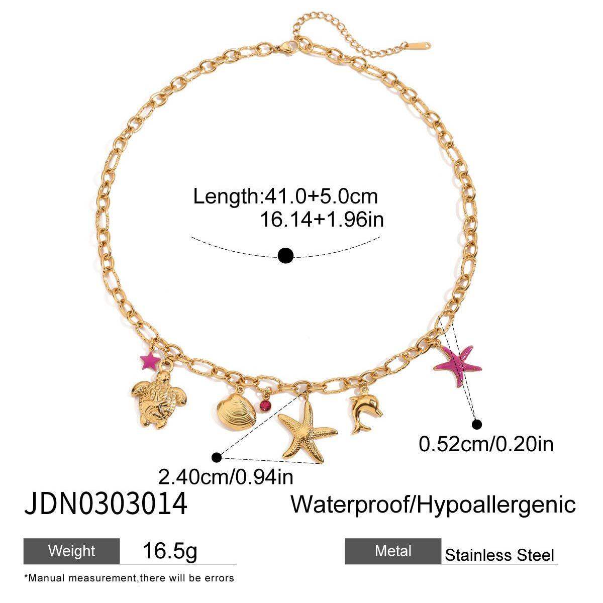 1 pezzo di collana con ciondolo da donna color oro impermeabile in acciaio inossidabile con organismo marino h5 Immagine2