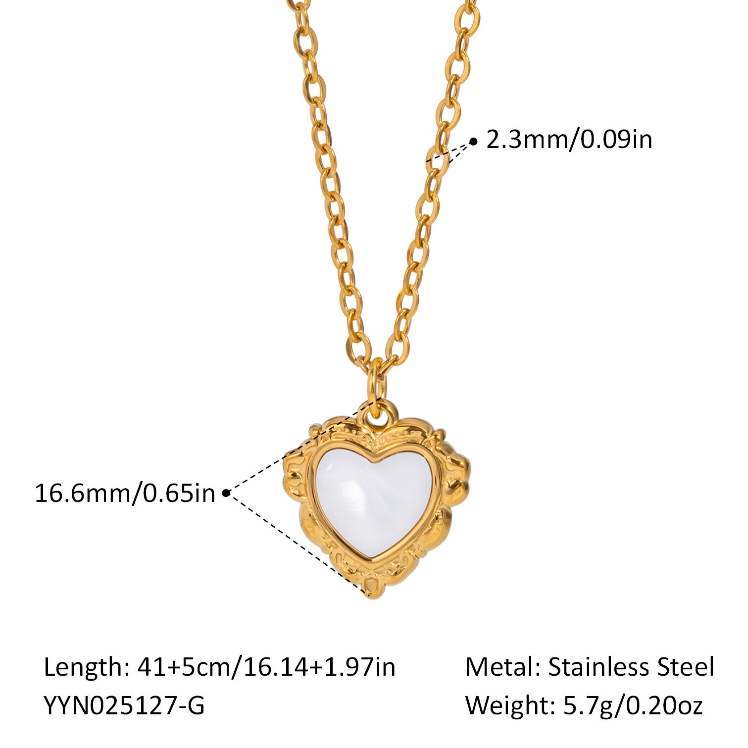 Collier pendentif cœur en acier inoxydable étanche couleur or (1 pièce) 