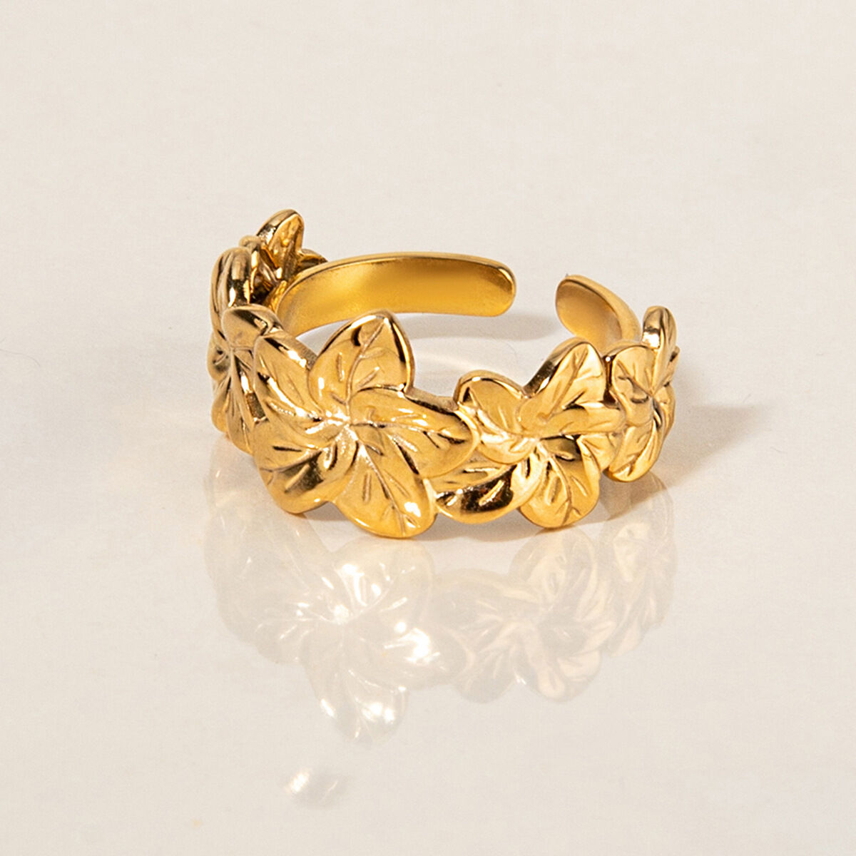 1 Piece Romantic Series Natural Flower Stainless Steel Waterproof Gold Color Statement Rings Picture6