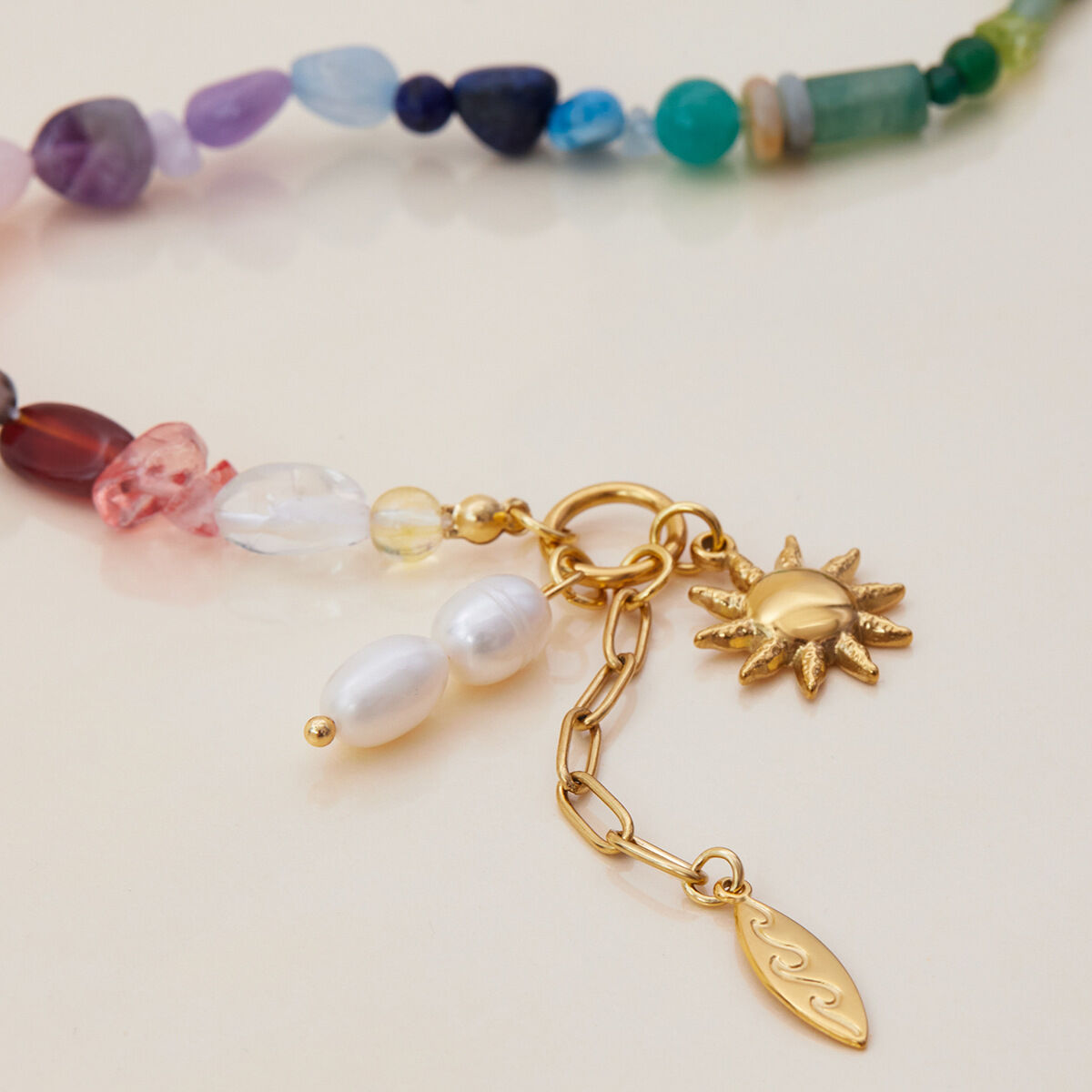 Bracelet à breloques pour femme, 1 pièce, perles polychromes, acier inoxydable, étanche, couleur or h5Image11