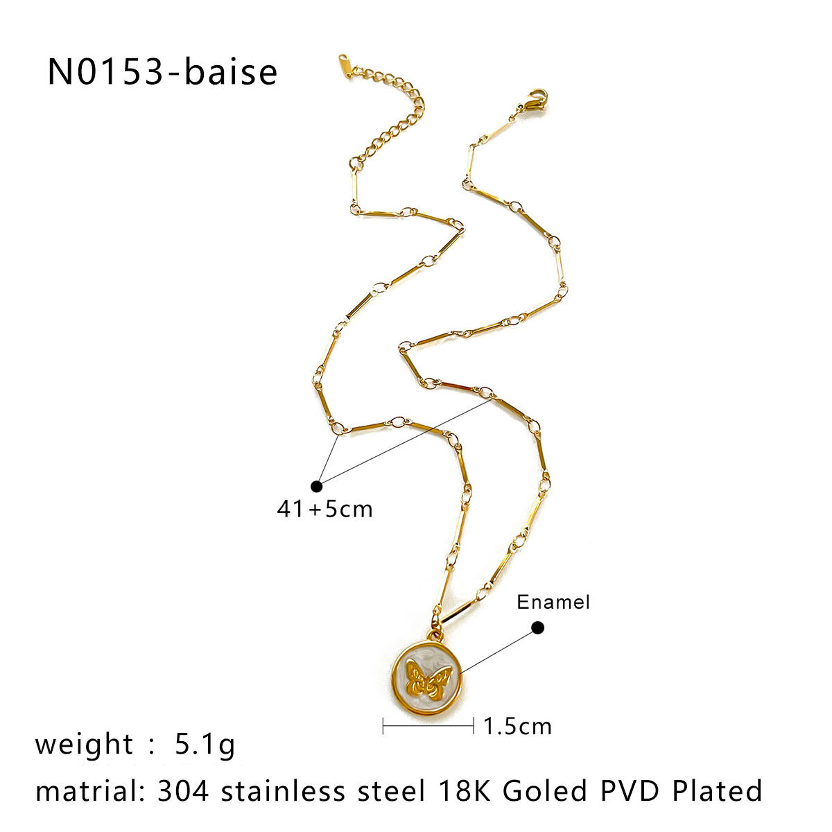 1 Piece Enamel Butterfly Stainless Steel Waterproof Gold Color Pendant Necklace