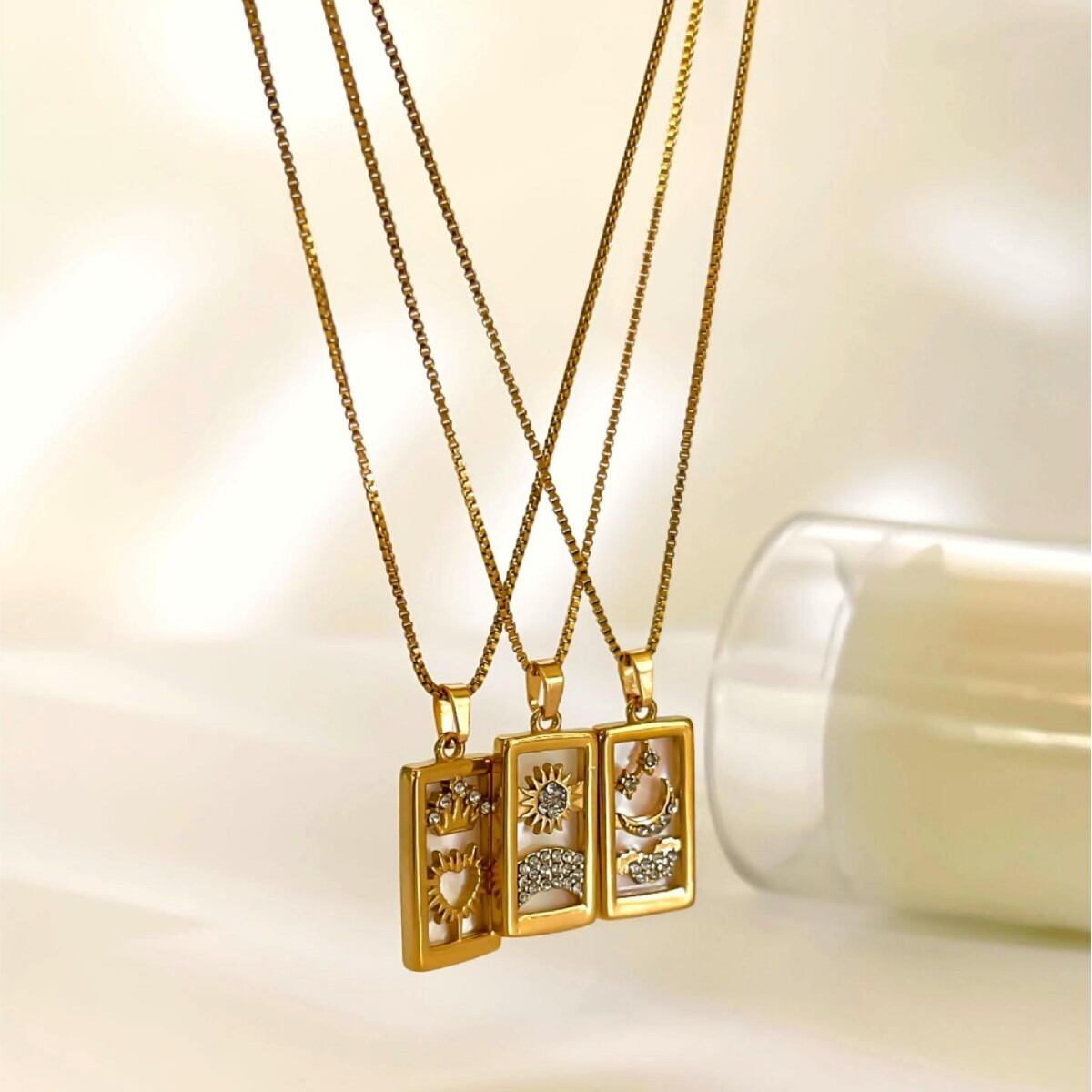 1 Piece Stainless Steel Waterproof Gold Color Rhinestone Pendant Necklace Picture5