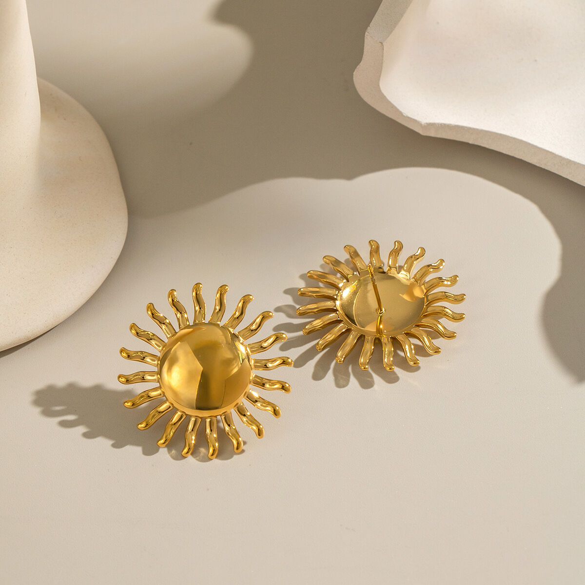 1 Pair Sun Stainless Steel Waterproof Gold Color Stud Earrings Picture2