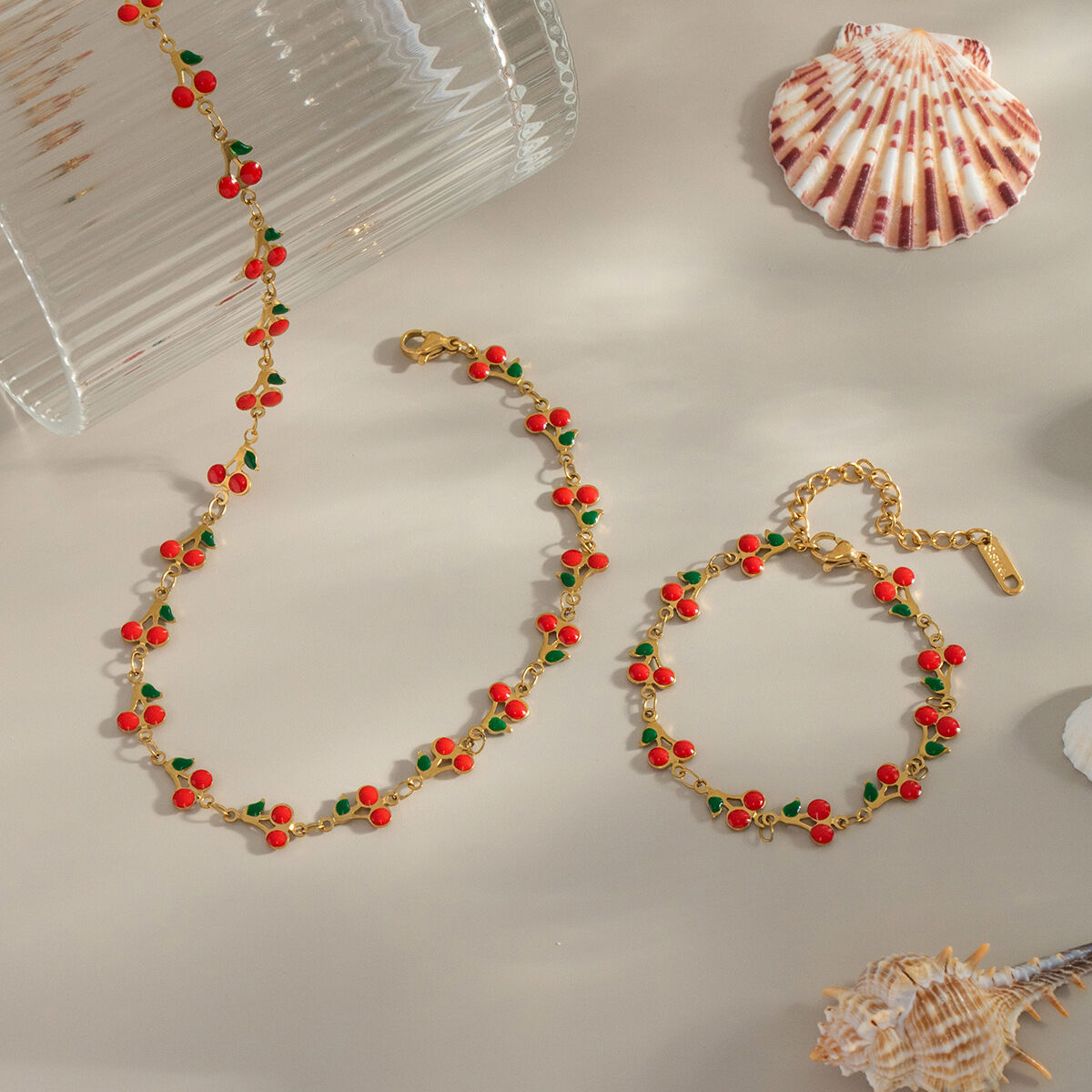 1 Piece Sweet Cherry Stainless Steel Waterproof Gold Color Chain Necklaces