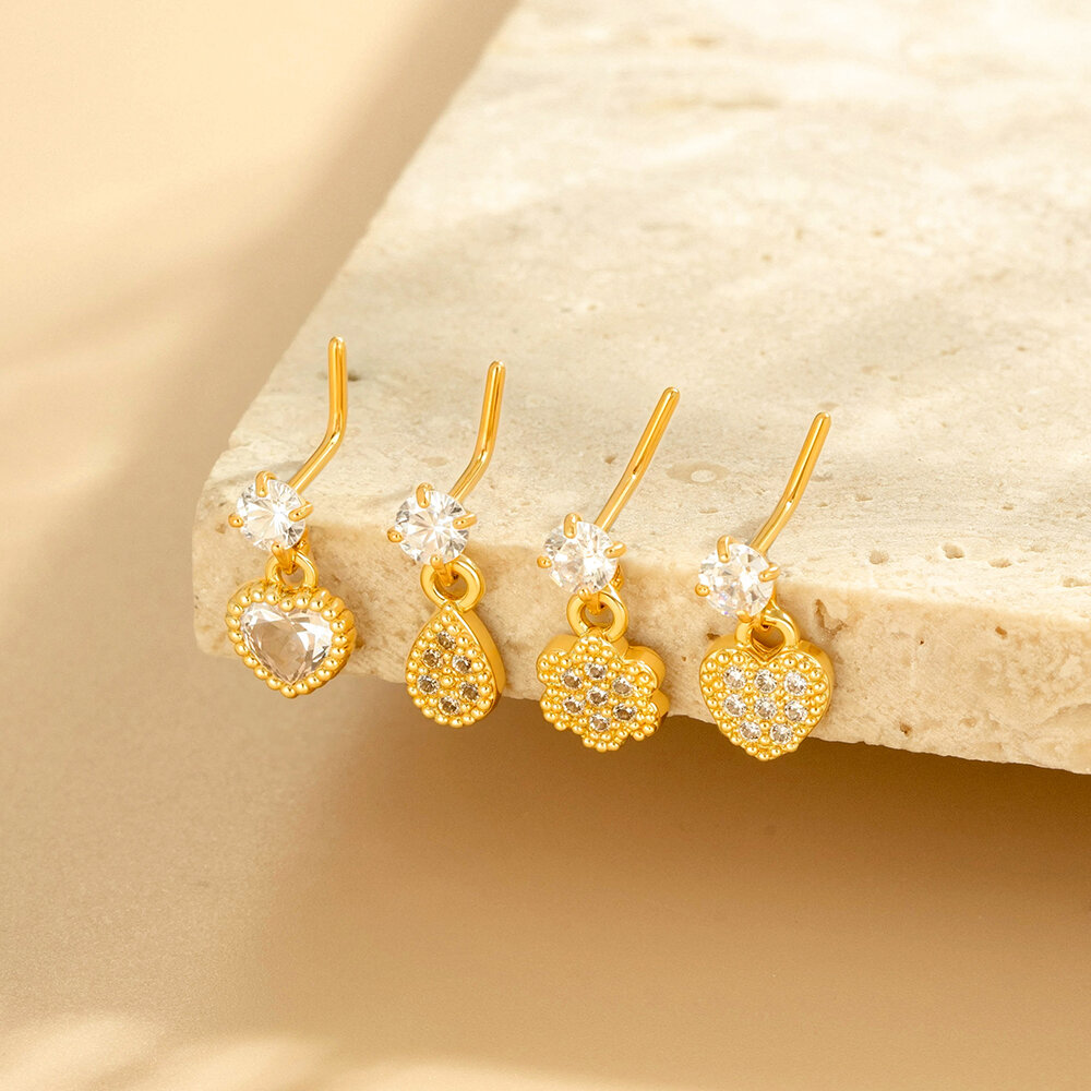 1 Piece Simple Series Simple Heart Copper   Gold Color  Zircon Women's Nose Stud