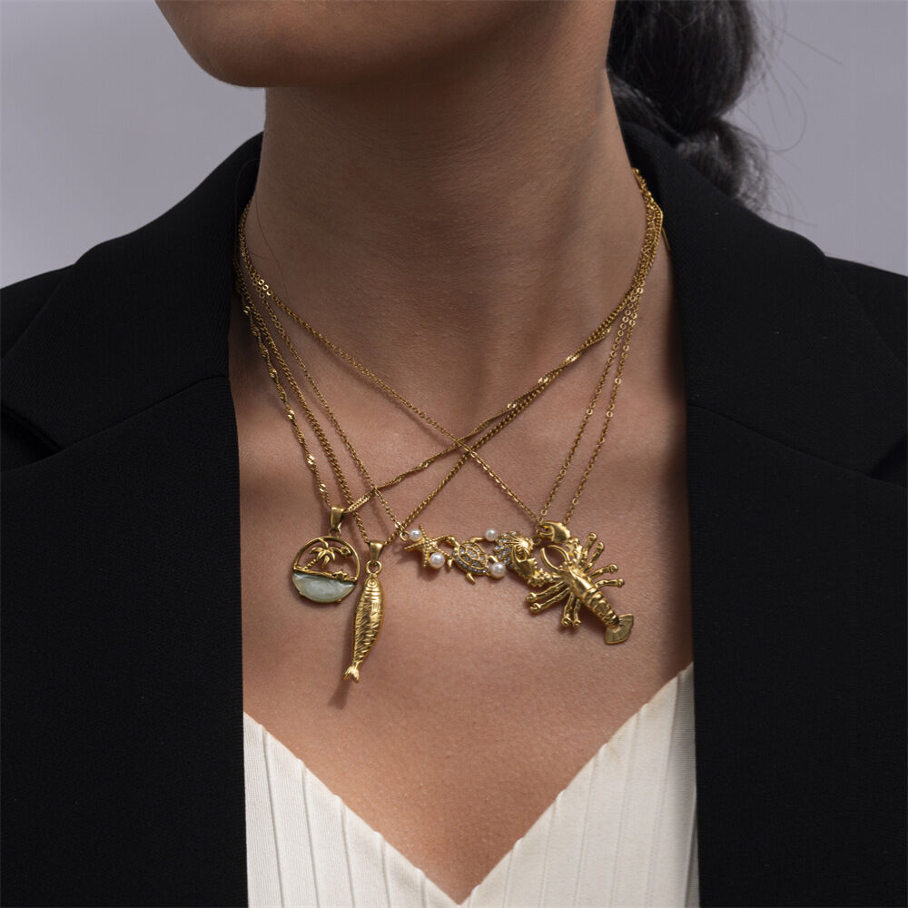 1 Piece Stainless Steel Waterproof Gold Color Pendant Necklaces