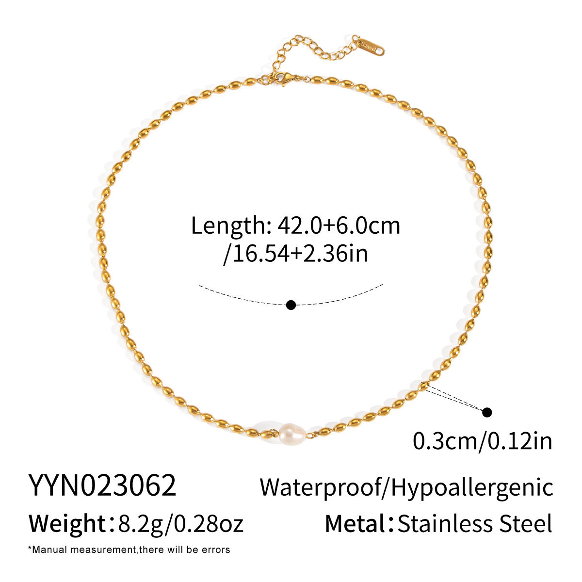 1 Piece Stainless Steel Waterproof Gold Color Beaded Necklace h5 