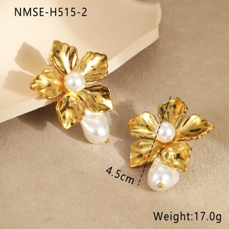 Luxurious Series Daily Flower Stainless Steel Waterproof Women's Drop Earrings