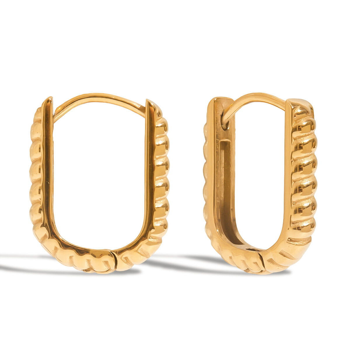 1 paio di orecchini a cerchio rettangolari in acciaio inossidabile color oro impermeabili da donna 