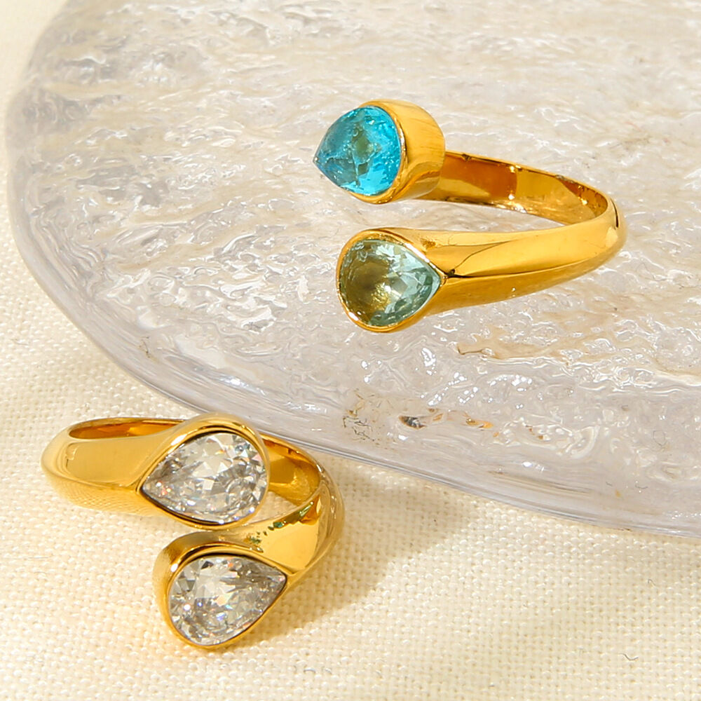 Light Luxury Water Drop Shape Stainless Steel Waterproof Women's Ring Picture2