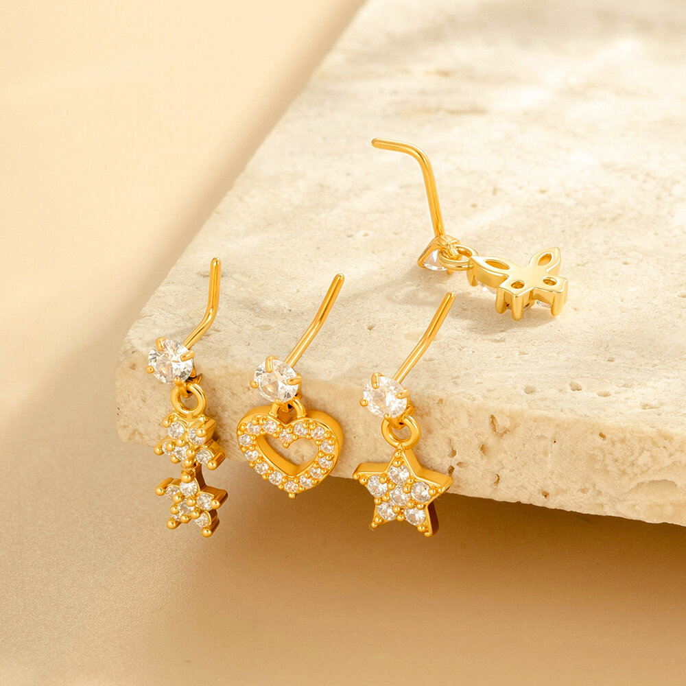 1 Piece Simple Series Simple Heart Copper   Gold Color  Zircon Women's Nose Stud Picture3