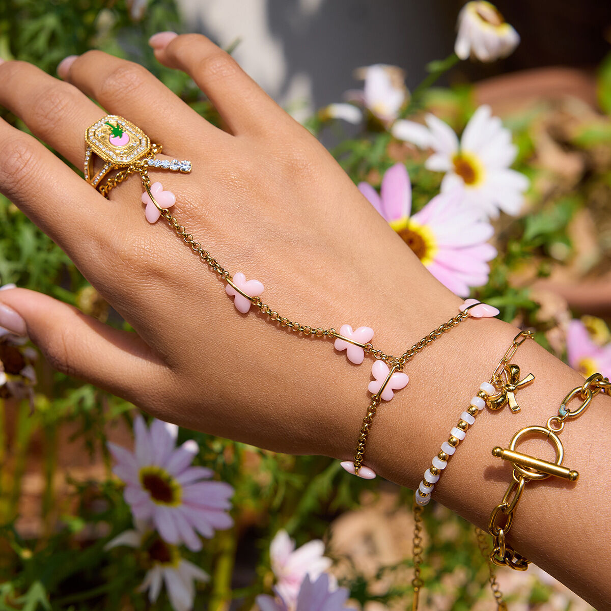 Pulsera de cadena para mujer, de acero inoxidable, resistente al agua, color dorado, con diseño de mariposa romántica, 1 unidad 2