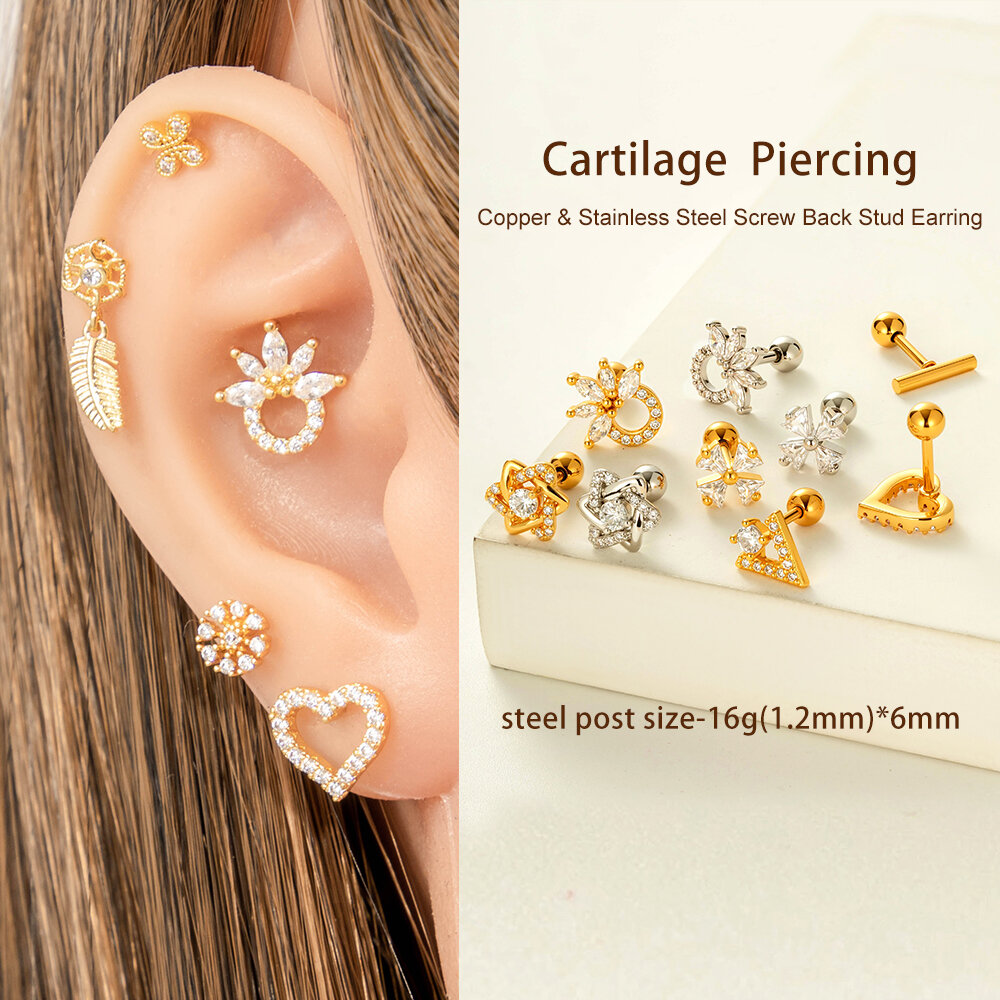 1 Adet Bakır Altın Rengi Zirkonyum Piercing Küpe h5 Resim4
