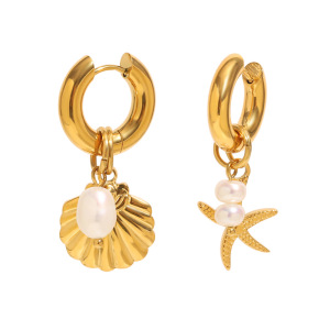1 Pair Oceanic Shell Shape Gold Color Women's Drop Earrings h5 Picture2