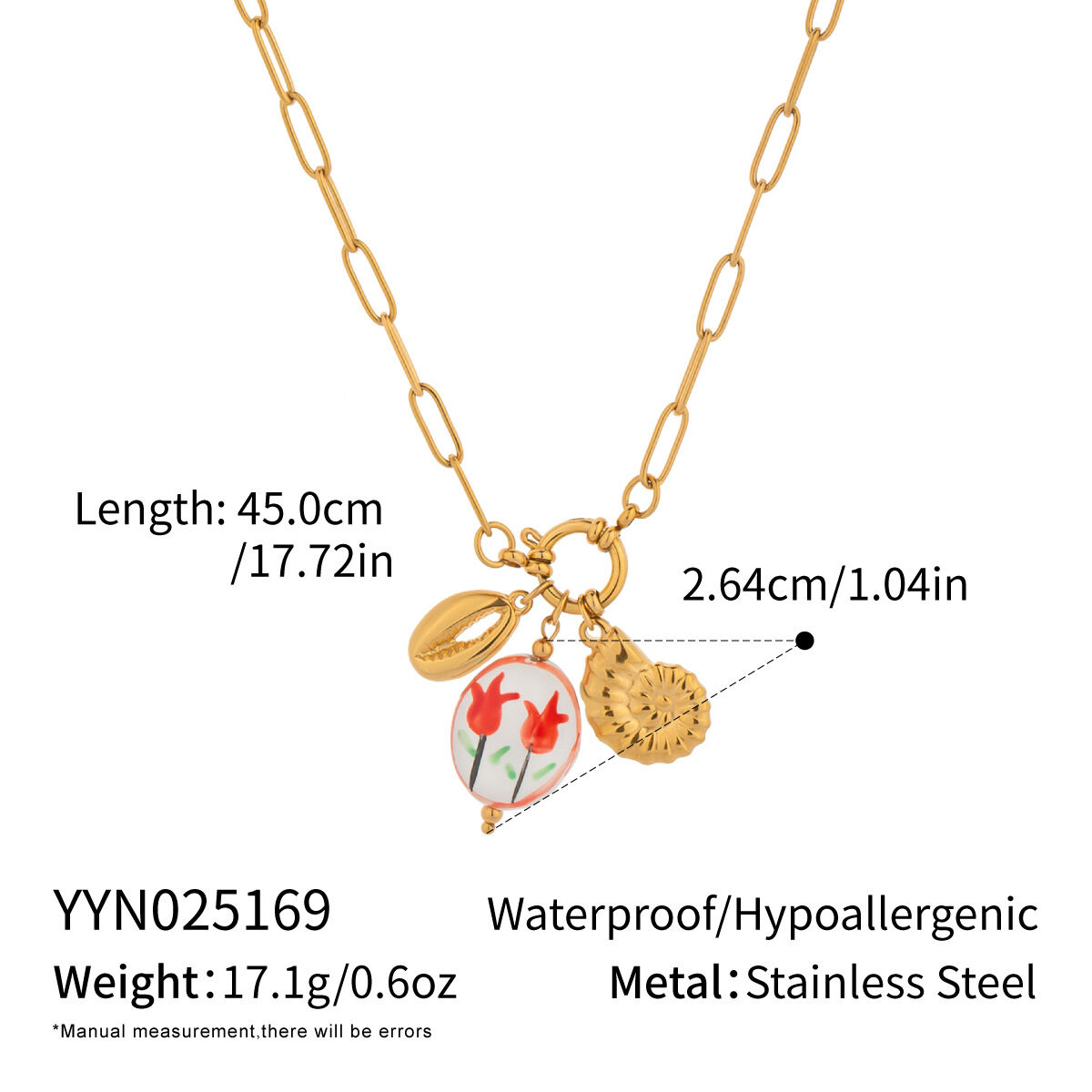 1 Stück romantische Blumenanhänger-Halskette aus wasserfestem Edelstahl in Goldfarbe 