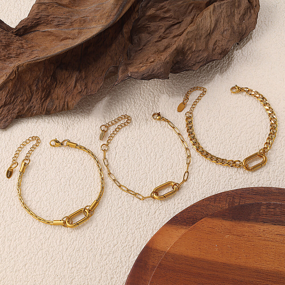 1 Piece Simple Stainless Steel Waterproof Gold Color DIY Charm Bracelet h5 Picture4