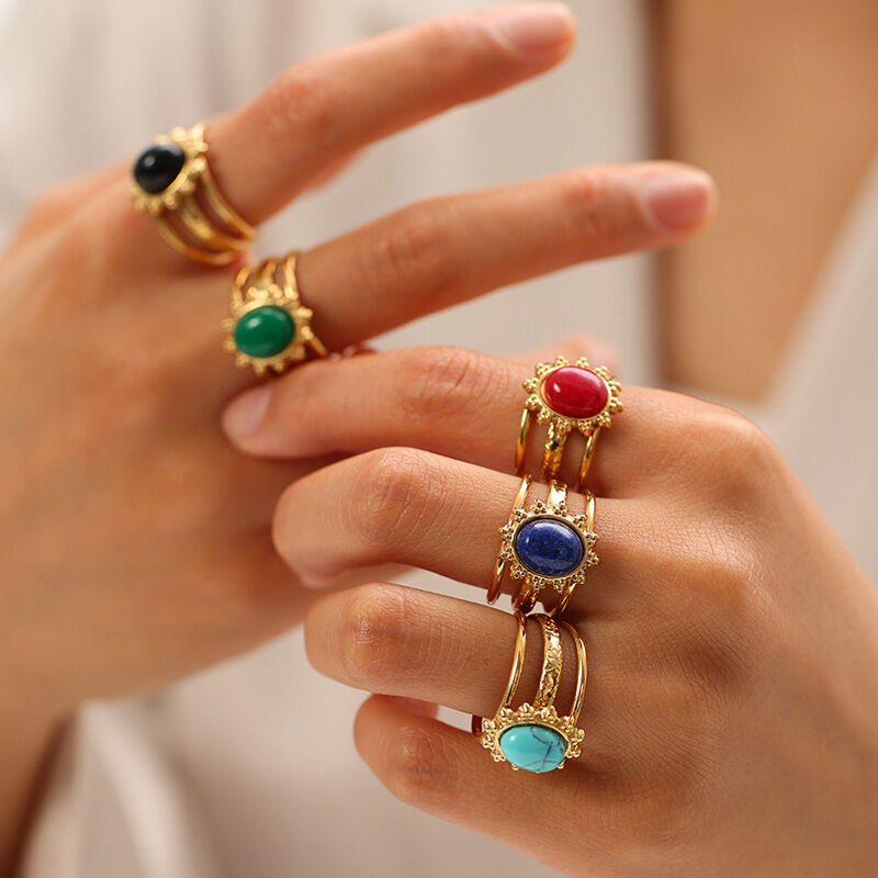 1 Piece Stainless Steel Waterproof Gold Color Natural Stone Adjustable Ring 2