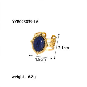 1 Piece Stainless Steel Waterproof Gold Color Natural Stone Adjustable Ring h5