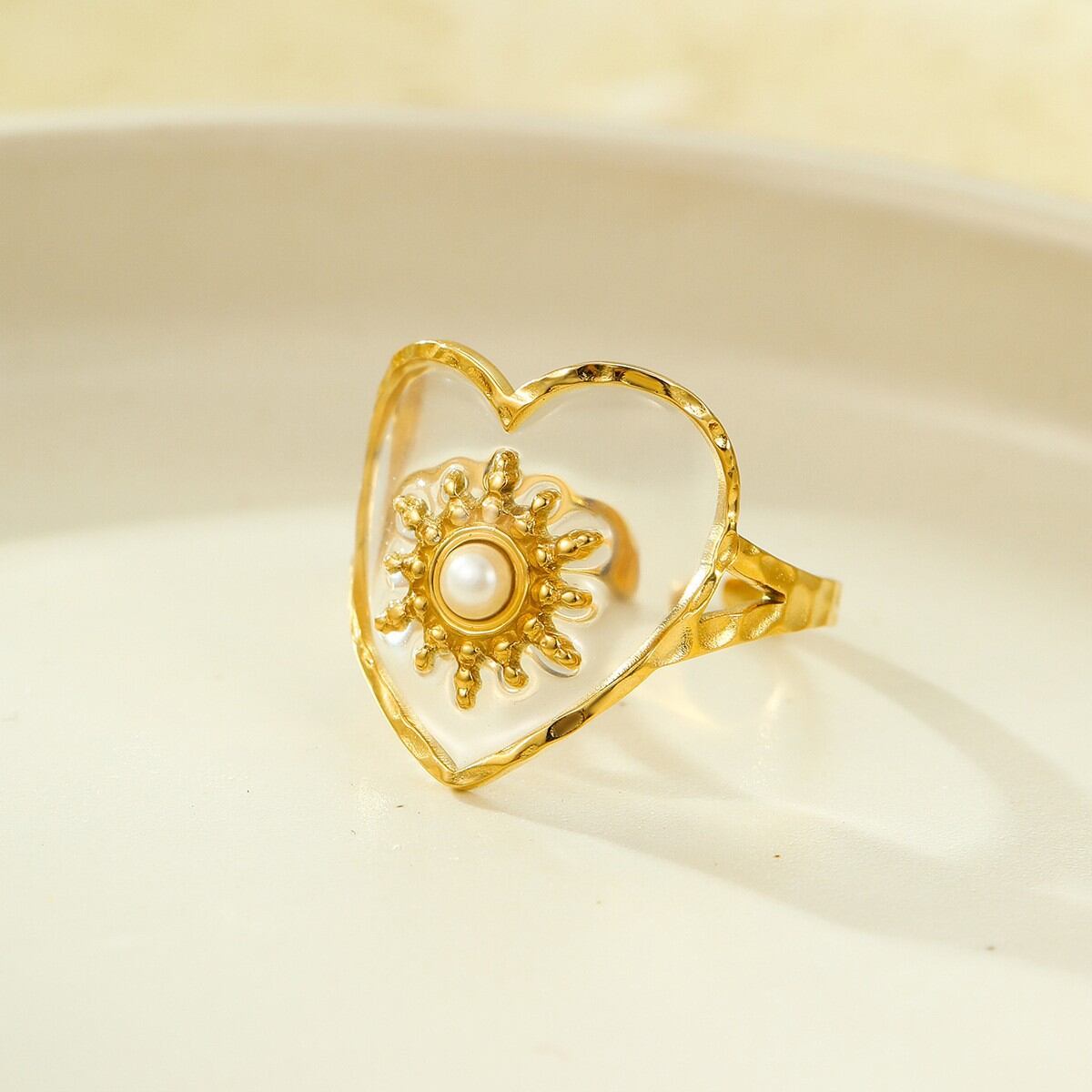 Sweet Flower Stainless Steel Waterproof Gold Color Women's Adjustable Rings Picture3