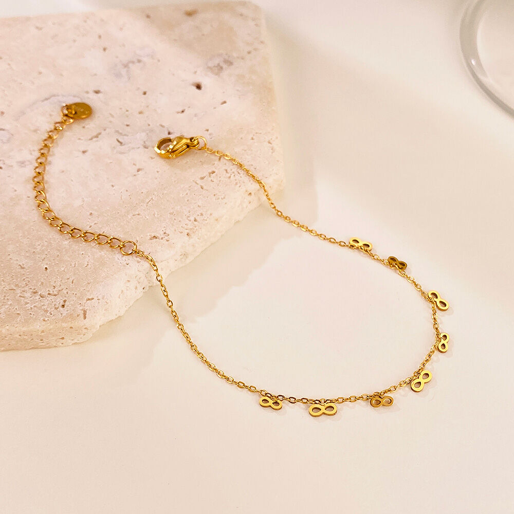 Braccialetti a catena da donna color oro impermeabili in acciaio inossidabile con simbolo dell'infinito personalizzabili da 1 pezzo h5 Immagine6