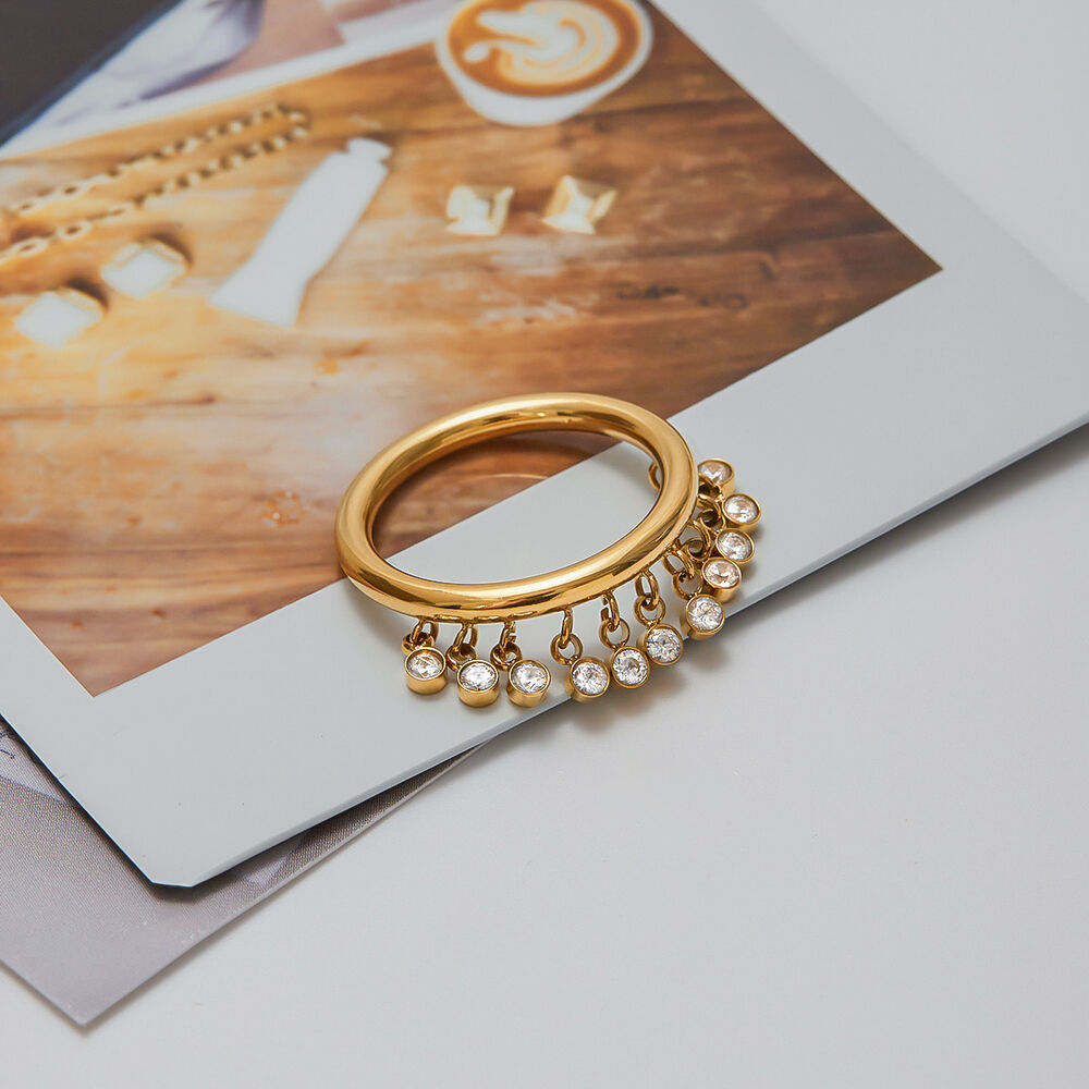 1 piece luxurious series tassel stainless steel gold color women's gemstone rings Picture7