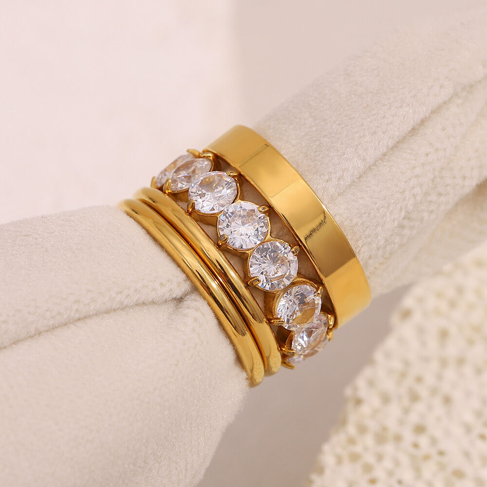 1 Pair Luxurious Series Fashion OL Solid Color Stainless Steel Waterproof Women's Gemstone Rings