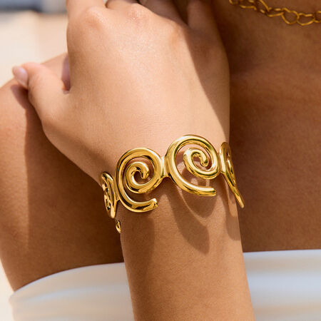 1 Stück klassischer spiralförmiger Armreif aus wasserdichtem Edelstahl in Goldfarbe für Damen