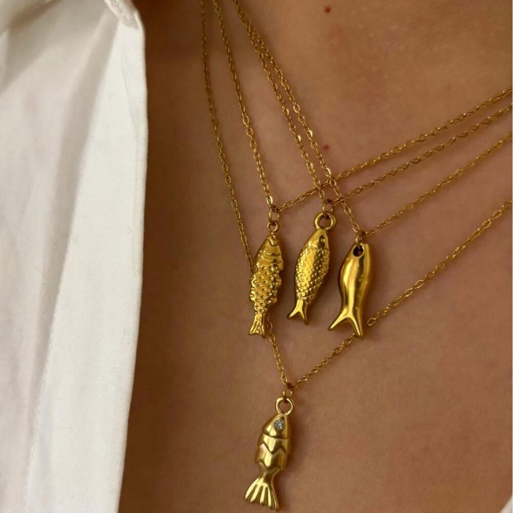 1 Piece Fish Stainless Steel Waterproof Gold Color Pendant Necklace Picture3