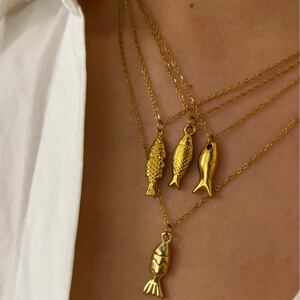 1 Piece Fish Stainless Steel Waterproof Gold Color Pendant Necklace h5 Picture3