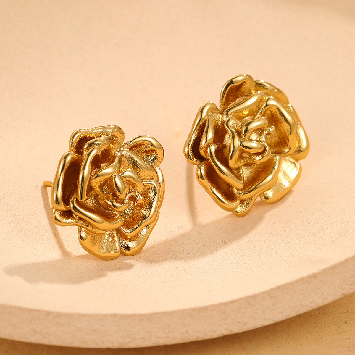 Daily Flower Stainless Steel Waterproof Gold Color Women's Stud Earrings 2