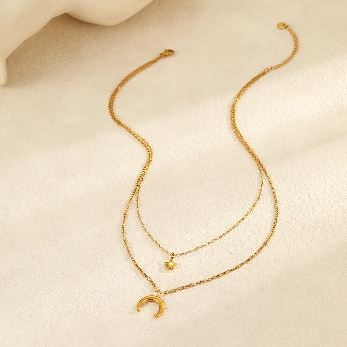 Elegant Sun/Moon Stainless Steel Waterproof  Gold Color Women's Layered Necklaces Picture2