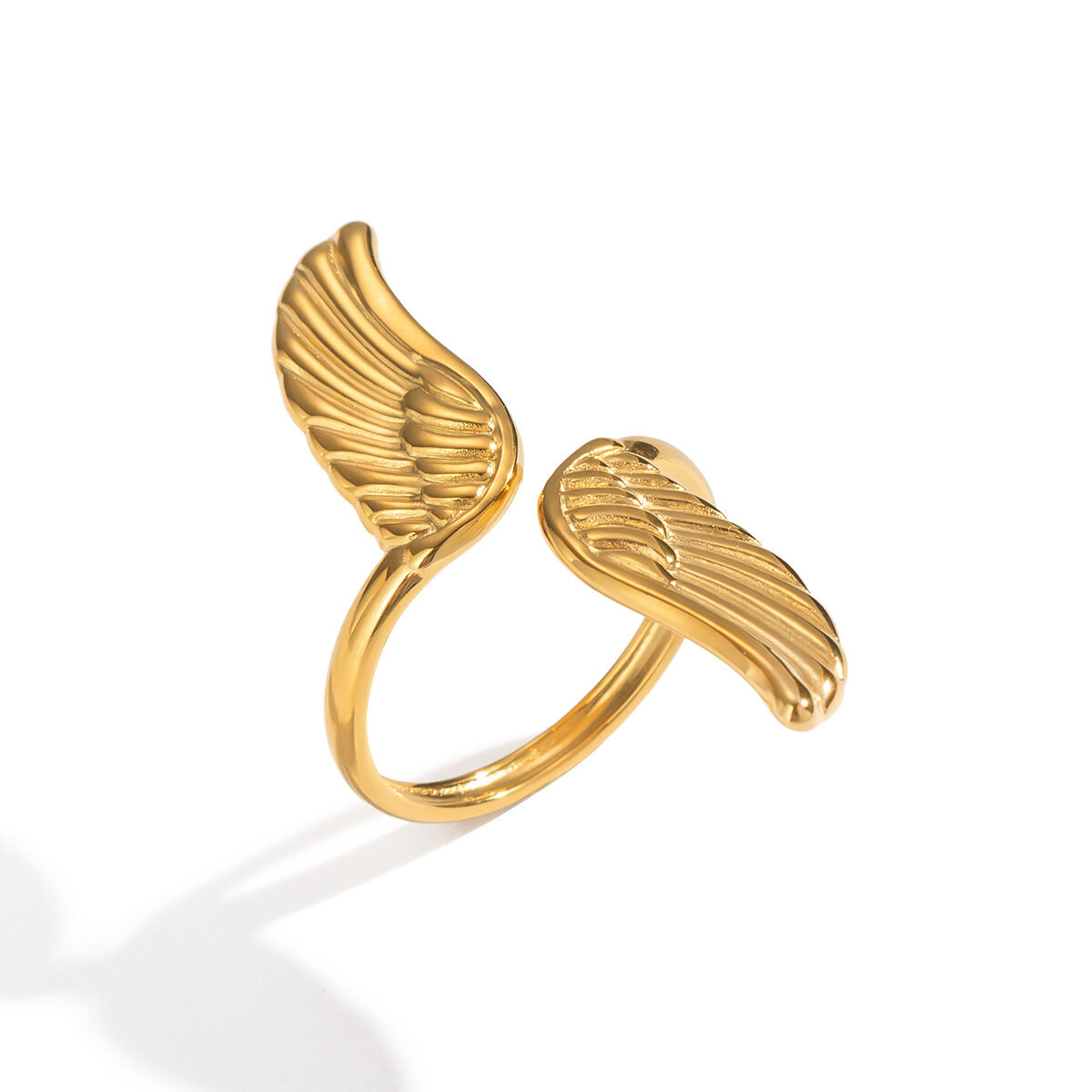 1-teiliger Statement-Ring aus Edelstahl in Goldfarbe mit Flügelmotiv, wasserdicht Bild5