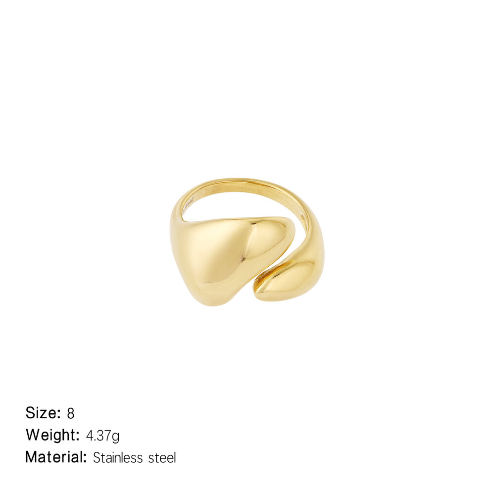 Anelli semplici classici geometrici in acciaio inossidabile, impermeabili, color oro, 1 pezzo h5Immagine2