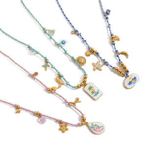 1 Piece Stylish Coconut Tree Stainless Steel Waterproof Gold Color Women's Braided Necklaces h5 Picture6