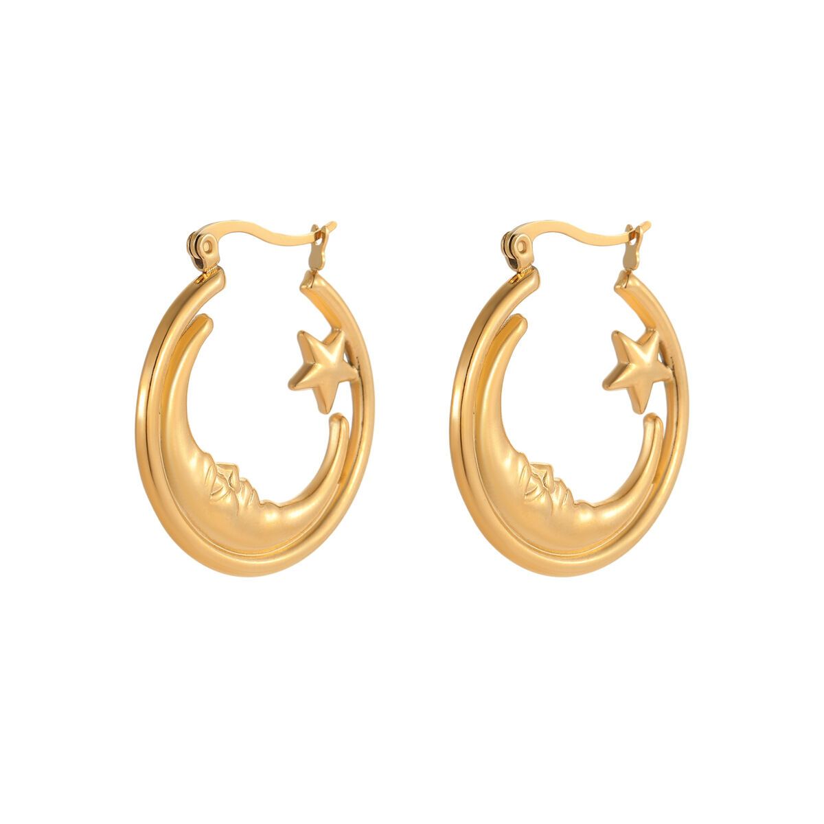 Simple Sun/Moon Stainless Steel Waterproof  Women's Hoop Earrings Picture5
