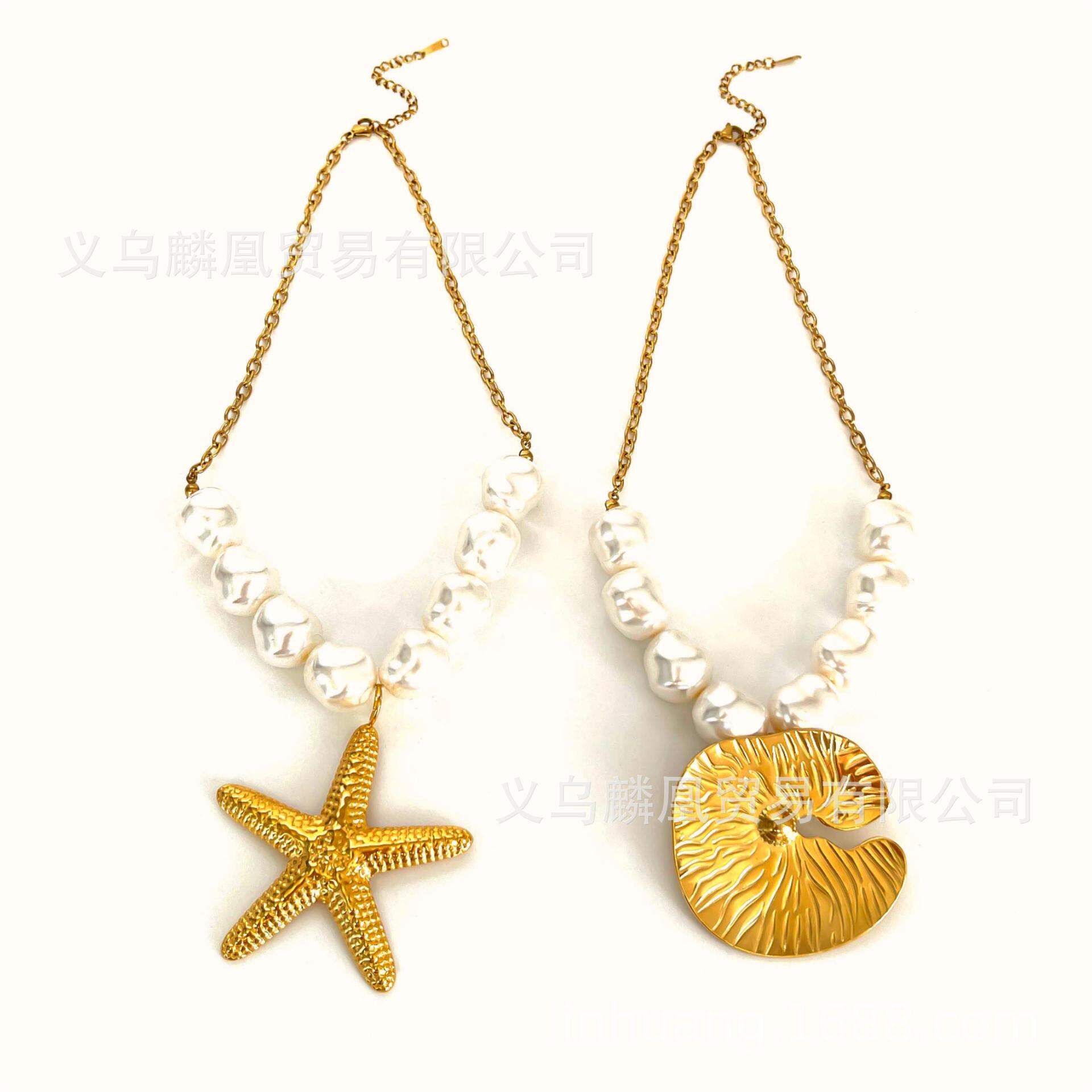 1 Piece Starfish Stainless Steel Waterproof Gold Color Pendant Necklace h5 Picture6