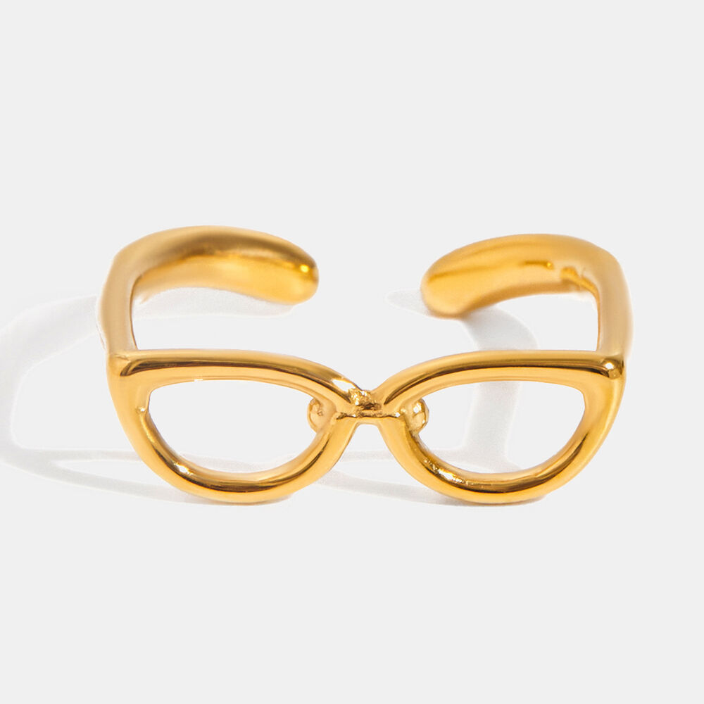 1 Piece Personality Glasses Shape Stainless Steel Waterproof Gold Color Statement Rings h5Picture3